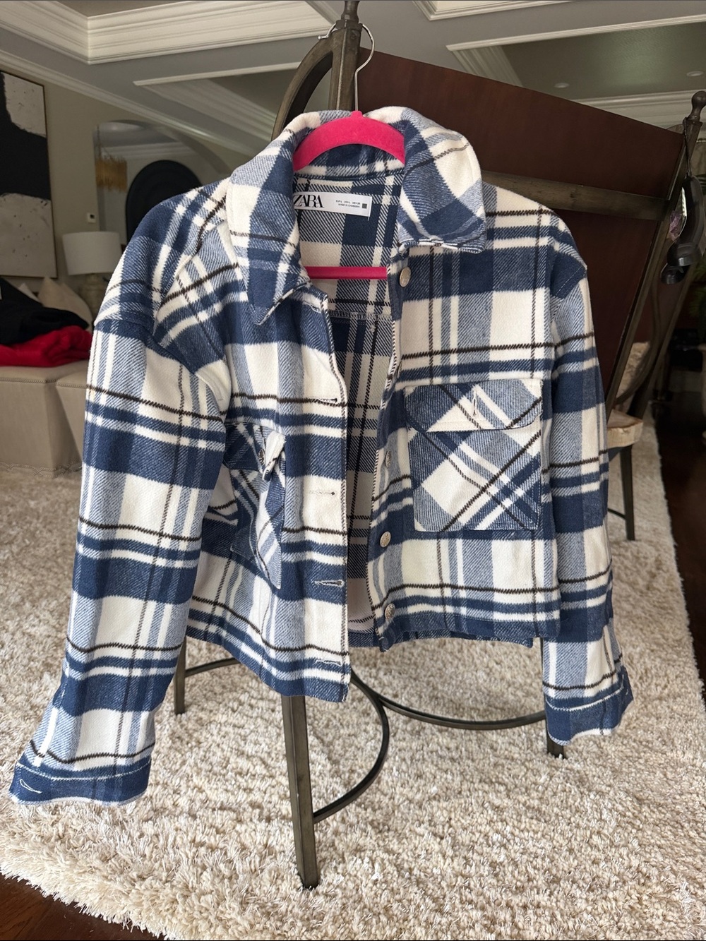Zara Blue and White Plaid Jacket